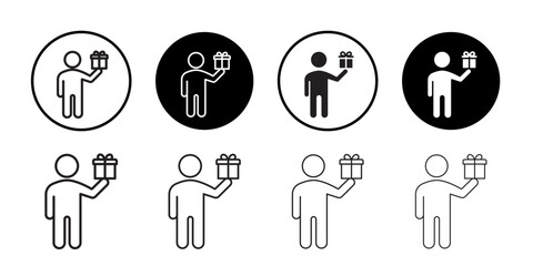 Person offer gift icon outline collection or set in black and white