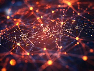 A modern clipart of complex network of mathematical equations symbols connected by glowing lines nodes.