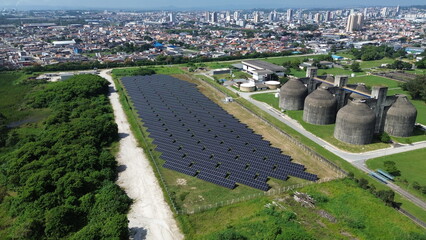 Aerial View of Solar Energy Field Beside Wastewater Treatment Plant – Suzano, Brazil