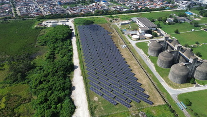 Aerial View of Solar Energy Field Beside Wastewater Treatment Plant – Suzano, Brazil