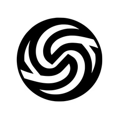 Modern Abstract Swirl Icon - Black and White Circle Design