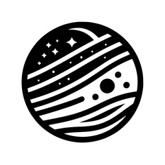 Stylized Black & White Celestial Planet Icon, Abstract Space Design