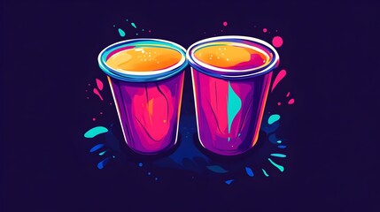 Colorful and dynamic beer pong design with two plastic cups, vibrant colors, and a youthful, sporty vibe. Perfect for recreational sports, party culture, and college events—ideal for tournaments, team