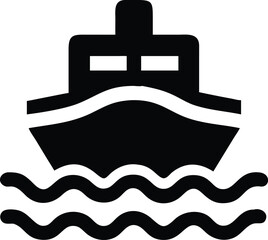 Obraz premium Icon of a Ship Silhouette Sailing on the Waves with Transparent Background