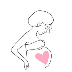 Continuous line drawing silhouette of pregnant woman in the last month of pregnancy. Vector illustration isolated on white background