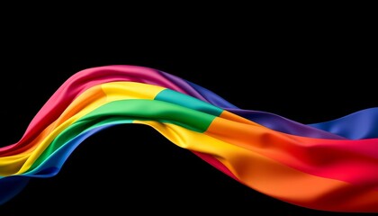Dynamic wave of rainbow LGBTQ+ pride flag on dark background, gay, celebration
