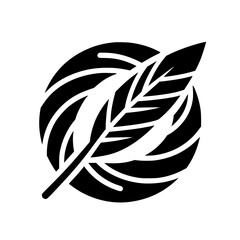 Abstract Feather & Circle Logo - Black & White Vector
