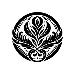 Ornate Floral Circle Design in Black and White, Decorative Vector Illustration