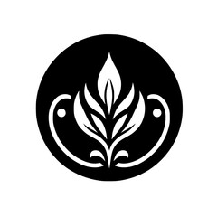 Elegant Black and White Floral Emblem on White Background
