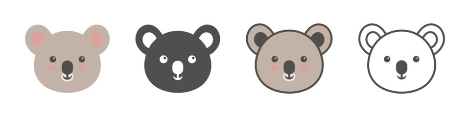 Set of koala icons. Australia koala head, cute cartoon koala. Vector. EPS10.