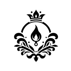 Royal Flame Emblem: Elegant Black & White Vector Design