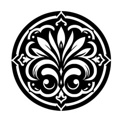 Ornate Black and White Circular Floral Design
