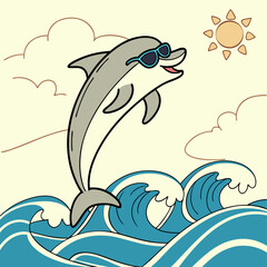 Obraz premium Sunglass-wearing dolphin jumping from ocean