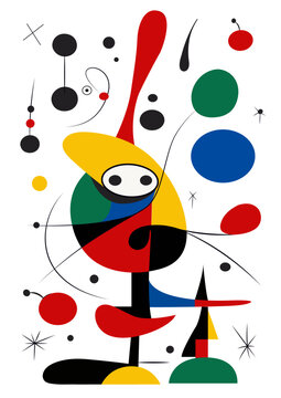Surreal art illustration in Joan Miro style. Abstract Painting with Geometric Shapes.