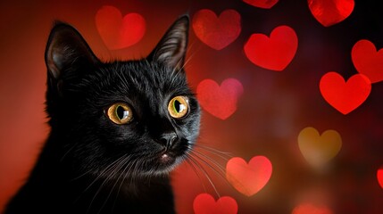 Playful Kitten Surrounded by Heart-Shaped Background - Cute and Loving Pet Concept