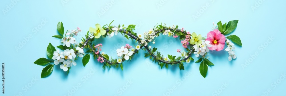 Poster intricate double helix dna structure crafted from blooming flowers and lush leaves representing orga