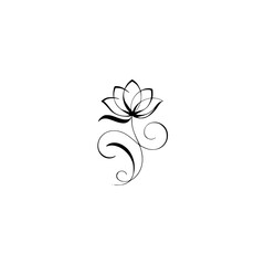 Minimalist Lotus Flower Line Art on White, Floral Design