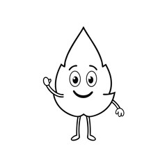 Cartoon Green Leaf Character &ndash; Waving and Smiling, Fun Mascot Illustration line art