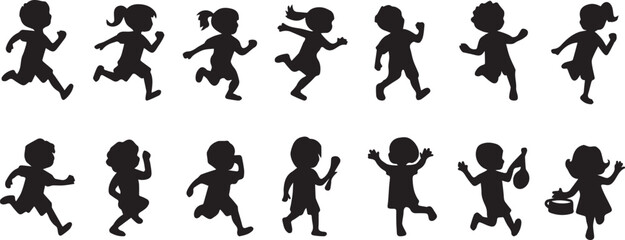 Active Children Silhouettes in Various Actions