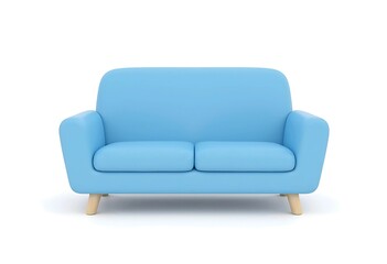 Cozy Blue Sofa with Wooden Legs Isolated on White Background