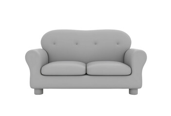Stylish Grey Couch with Rounded Arms and Soft Cushions Isolated on Transparent Background