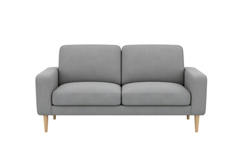 Modern Grey Fabric Sofa with Wooden Legs Isolated on Transparent Background