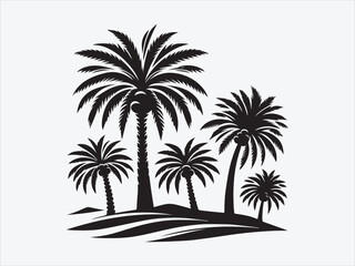 Obraz premium Date Palm Stillscape Silhouette with Tranquil Sunset Horizon for Desert Nature and Tropical Landscape Themes