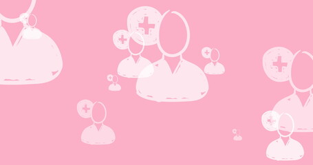 Image of online white people icons moving on pink background