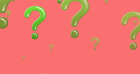 Image of online green question mark icons moving on pink background