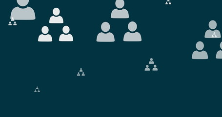 Image of online white people icons moving on blue background