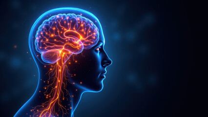 Obraz premium VNS - Vagus Nerve Stimulation shown with a graphic representation of the brain's electrical activity.
