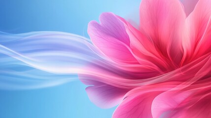 Fototapeta premium Vibrant pink flower petals gracefully flowing against a soft blue background, evoking tranquility