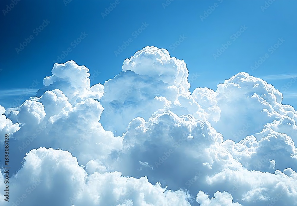 Aufkleber Majestic Layers of Soft White Clouds under a Clear Blue Sky Creating a Serene and Peaceful Mood : Generative AI