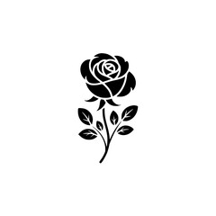 Minimalist Black Rose Illustration on White Background
