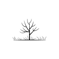 Minimalist Black Tree Silhouette and Grass on White Background