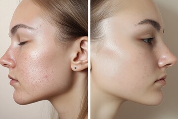 Obraz premium Transformation of acne-prone skin before and after smoothing treatment