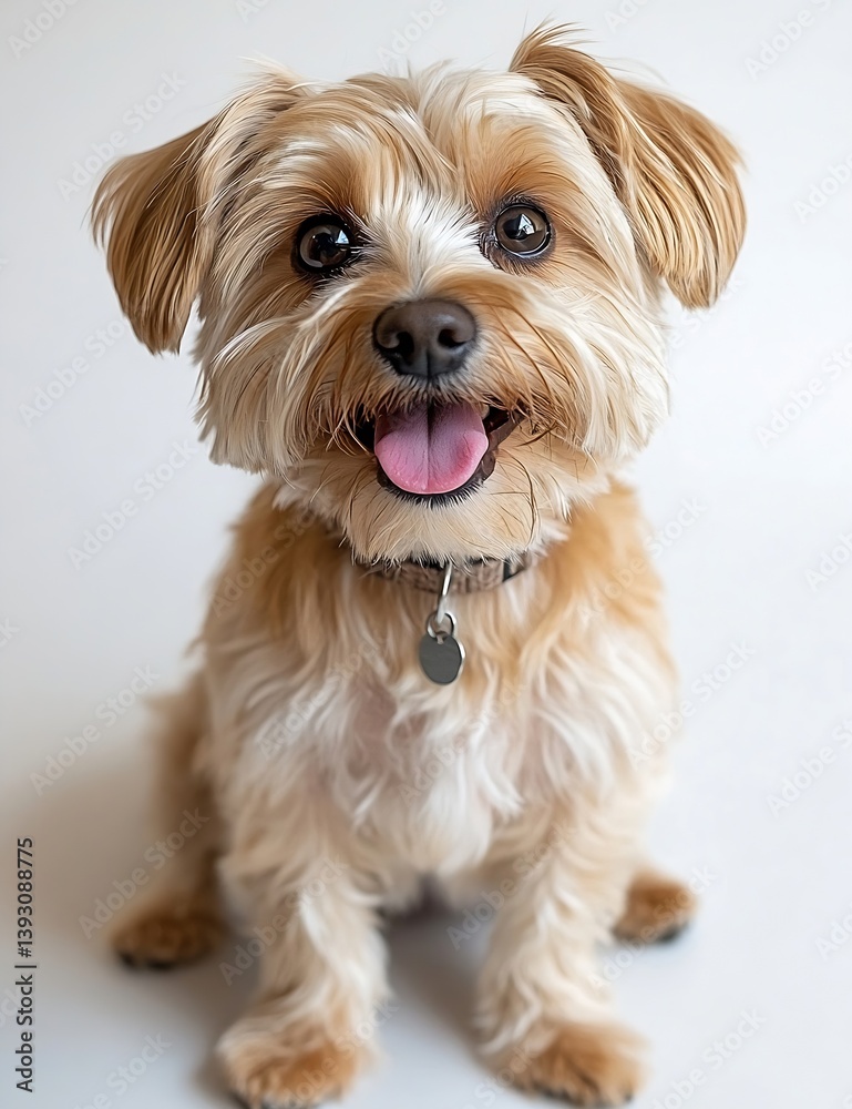 Aufkleber cute yorkie poo dog portrait on white background with tongue out happy dog smiling looking at camera