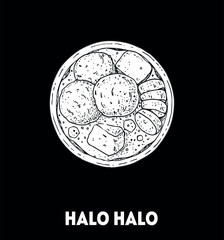 Halo Halo hand-drawn sketch - Traditional Filipino Food - Vector illustration. Top view