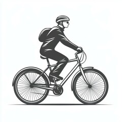 Fototapeta premium Cyclist rides through urban streets carrying a backpack in a stylish, monochrome illustration