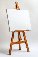 Easel with Blank Canvas Wooden Artist's Stand for Painting Creative Art Studio Equipment White Background Still Life : Generative AI