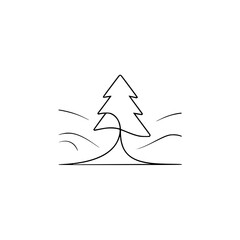 Minimalist Continuous Line Art: Fir Tree & Snow, Neutral Background