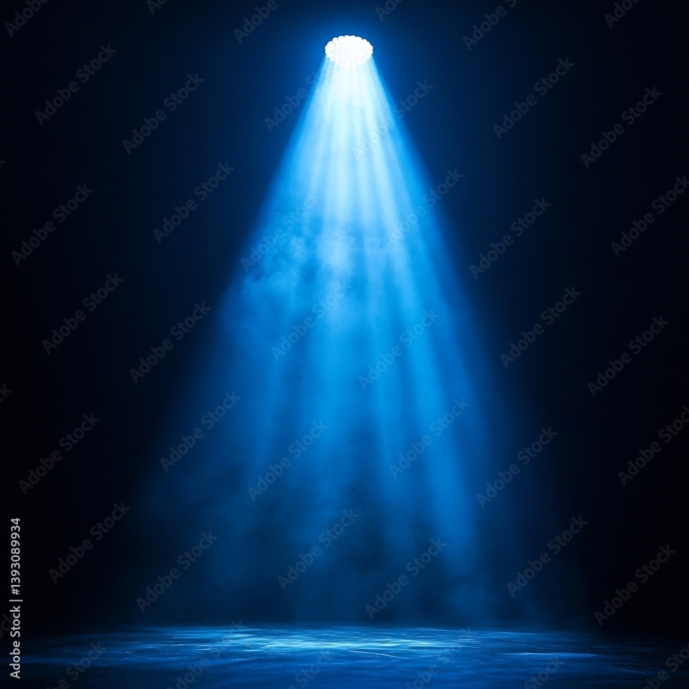 Poster dramatic blue light beam shining down on stage atmospheric effect spotlight illumination entertainme