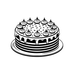 Black and White Cake Illustration, Dessert Icon, Vector Design