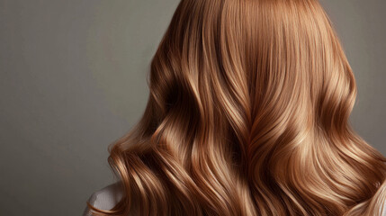 Fototapeta premium wavy blonde brown hair back view. Grey background