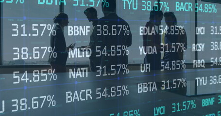 Image of financial data processing over business people