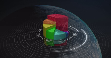 Image of statistics and financial data processing over globe