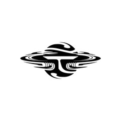 Black and White Abstract Planet Logo - Modern Geometric Design