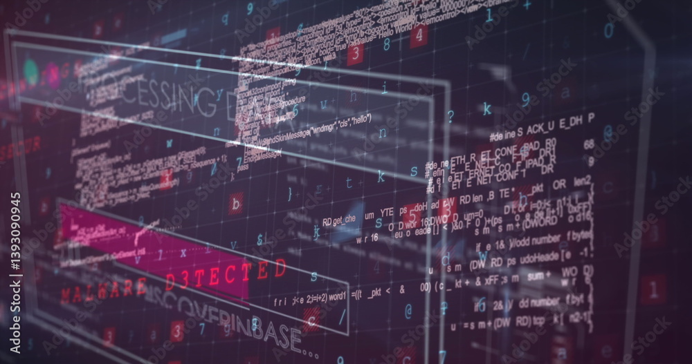Poster image of data processing on screen over cyber attack warning