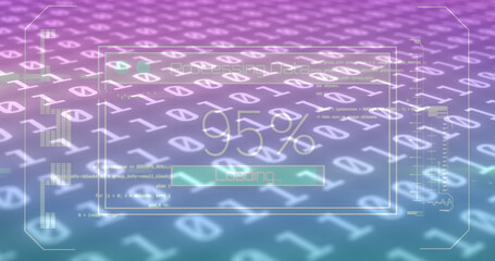 Image of data processing on screen over binary coding