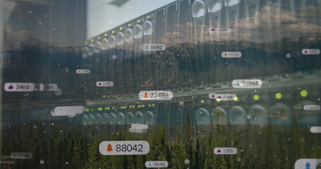 Image of social media icons over computer servers